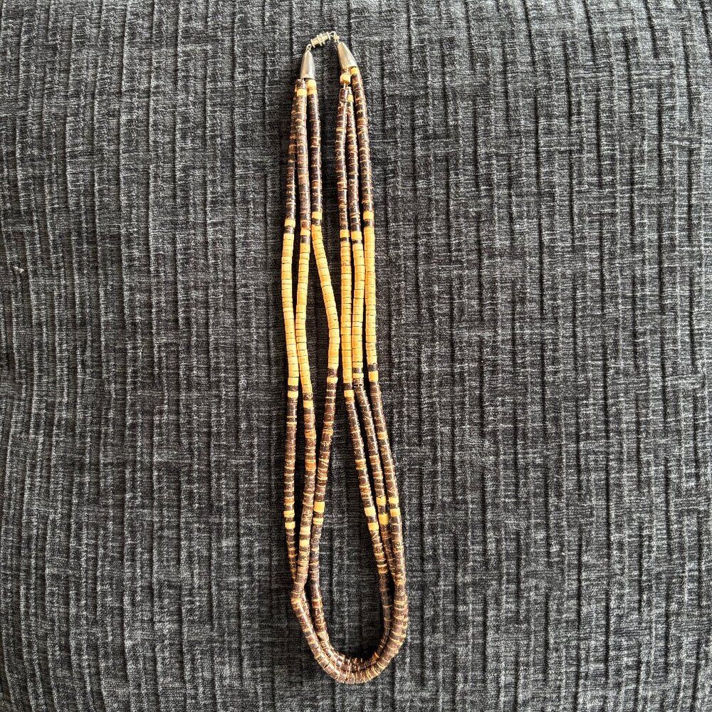 Triple Strand Beaded Necklace Earthy Brown Gold Tone Boho Layered Jewelry